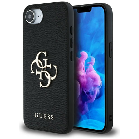Deksel for Apple iPhone 16e, Guess, 4G Grained Big and Classic Logo, Svart