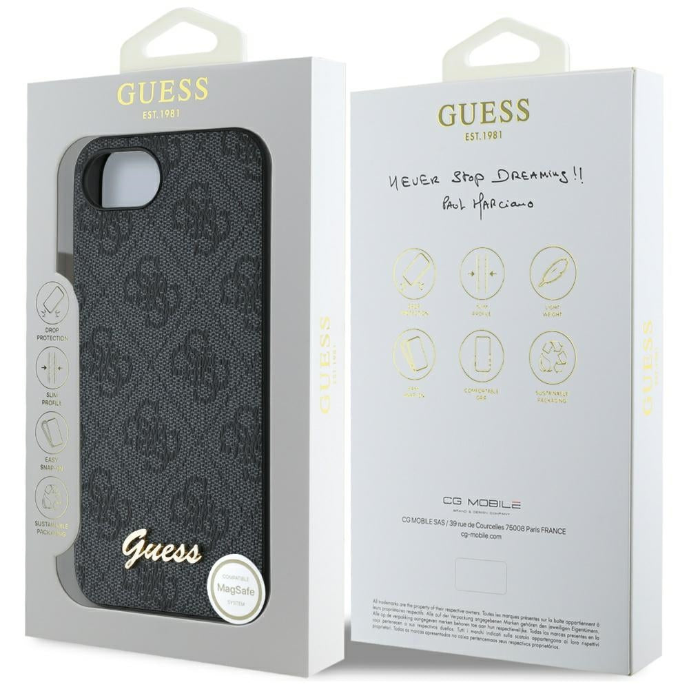 Deksel for Apple iPhone 16e, Guess, 4G Script Logo, Svart