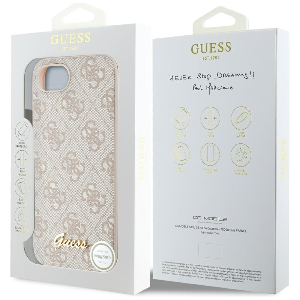 Deksel for Apple iPhone 16e, Guess, 4G Script Logo, Rosa