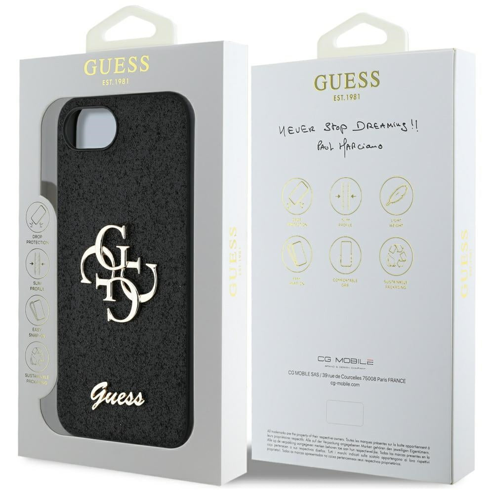 Deksel for Apple iPhone 16e, Guess, Fixed Glitter Big 4G, Svart