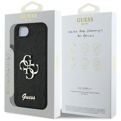 Deksel for Apple iPhone 16e, Guess, Fixed Glitter Big 4G, Svart