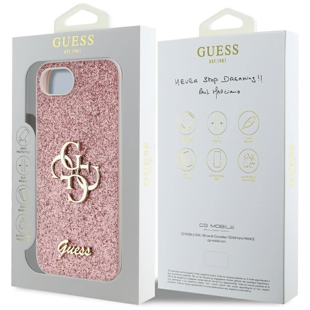 Deksel for Apple iPhone 16e, Guess, Fixed Glitter Big 4G, Rosa