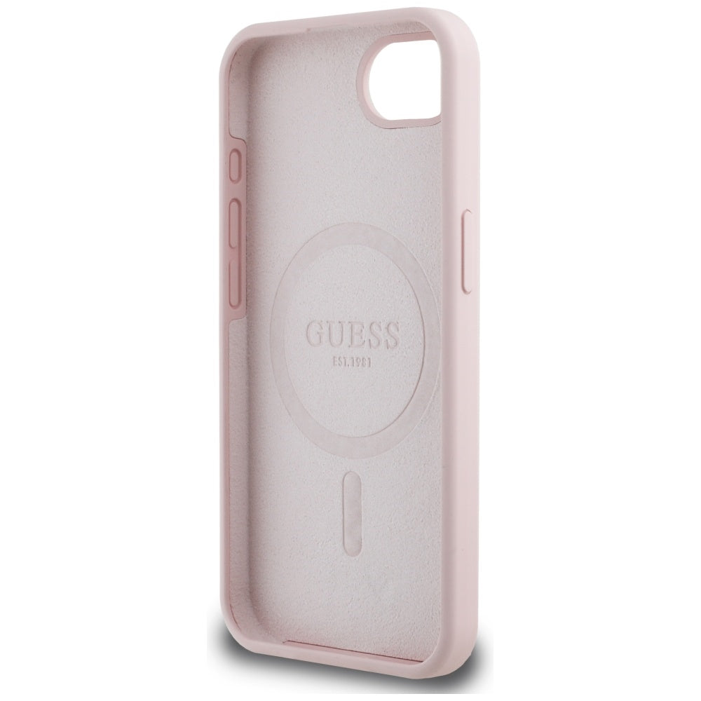Deksel for Apple iPhone 16e, Guess, Script Metal Logo, Rosa