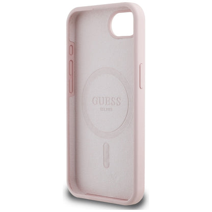 Deksel for Apple iPhone 16e, Guess, Script Metal Logo, Rosa