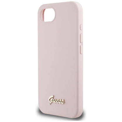 Deksel for Apple iPhone 16e, Guess, Script Metal Logo, Rosa