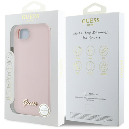 Deksel for Apple iPhone 16e, Guess, Script Metal Logo, Rosa