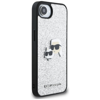 Deksel for Apple iPhone 16e, Karl Lagerfeld, Glitter Fixed Karl & Choupette's Heads, Sølvfarget