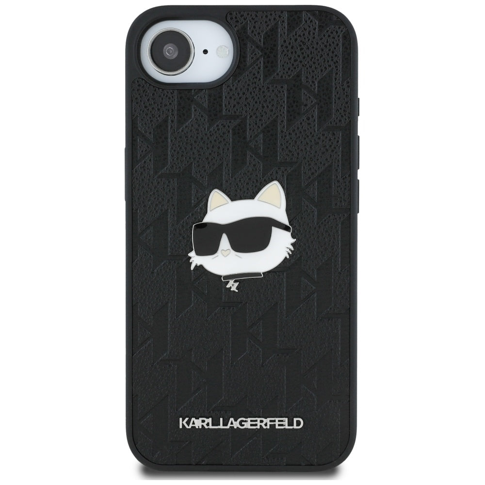 Deksel for Apple iPhone 16e, Karl Lagerfeld, Monogram Choupette's Head, Svart
