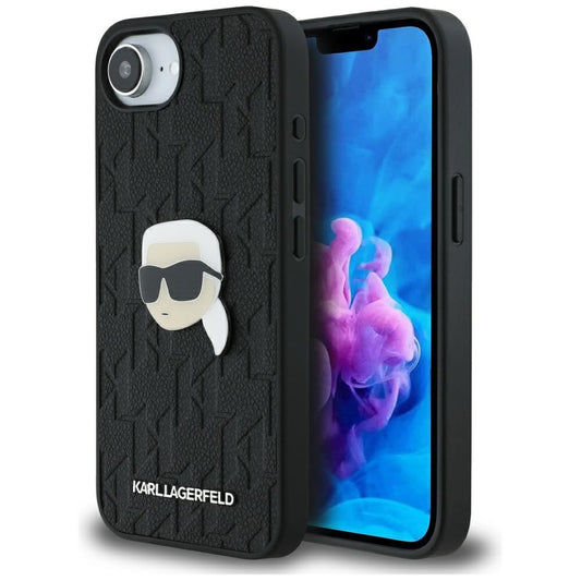 Deksel for Apple iPhone 16e, Karl Lagerfeld, Monogram Karl's Head, Svart