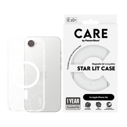 Deksel for Apple iPhone 16e, PanzerGlass, Care Urban Combat Star Lit, Transparent Hvit