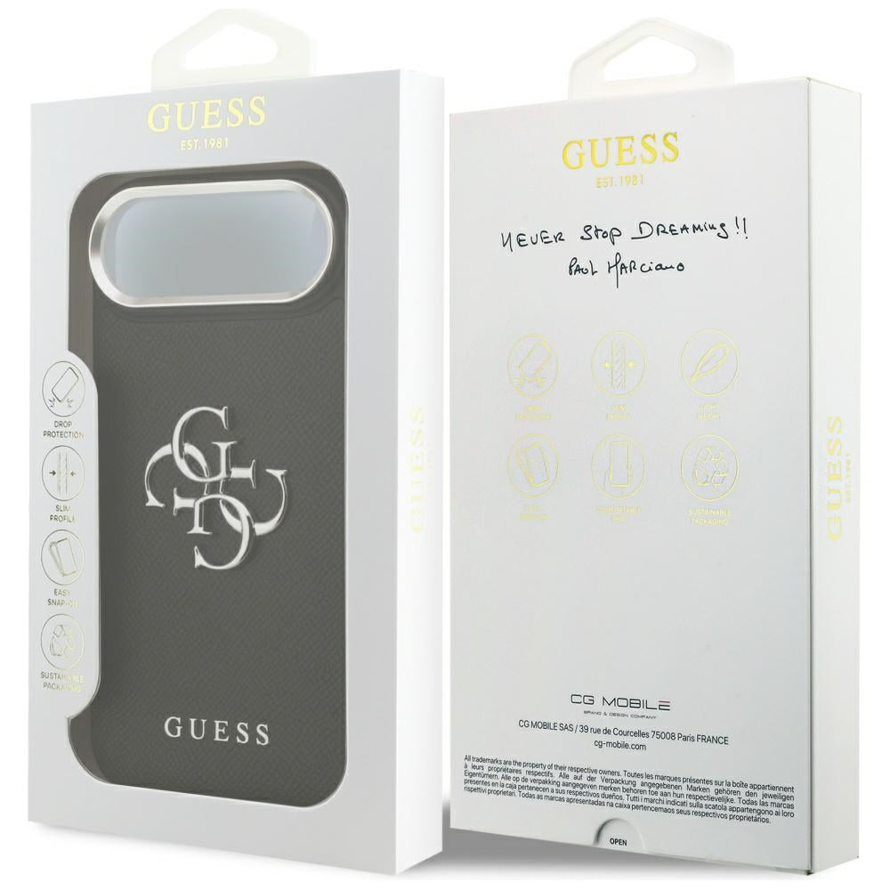 Deksel for Apple iPhone 17 Air, Guess, 4G Grained Big and Classic Logo, Svart Sølv