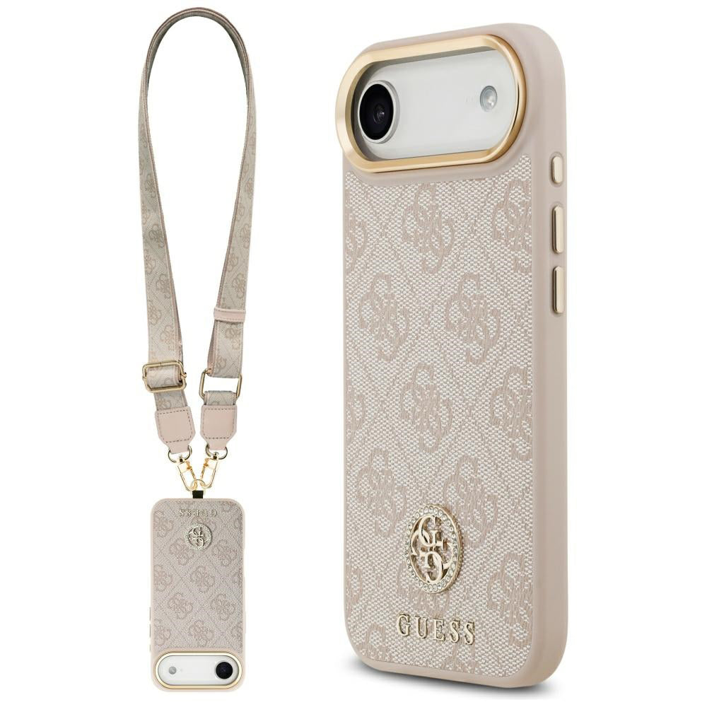 Deksel for Apple iPhone 17 Air, Guess, 4G Strass Logo and Big Strap, Rosa