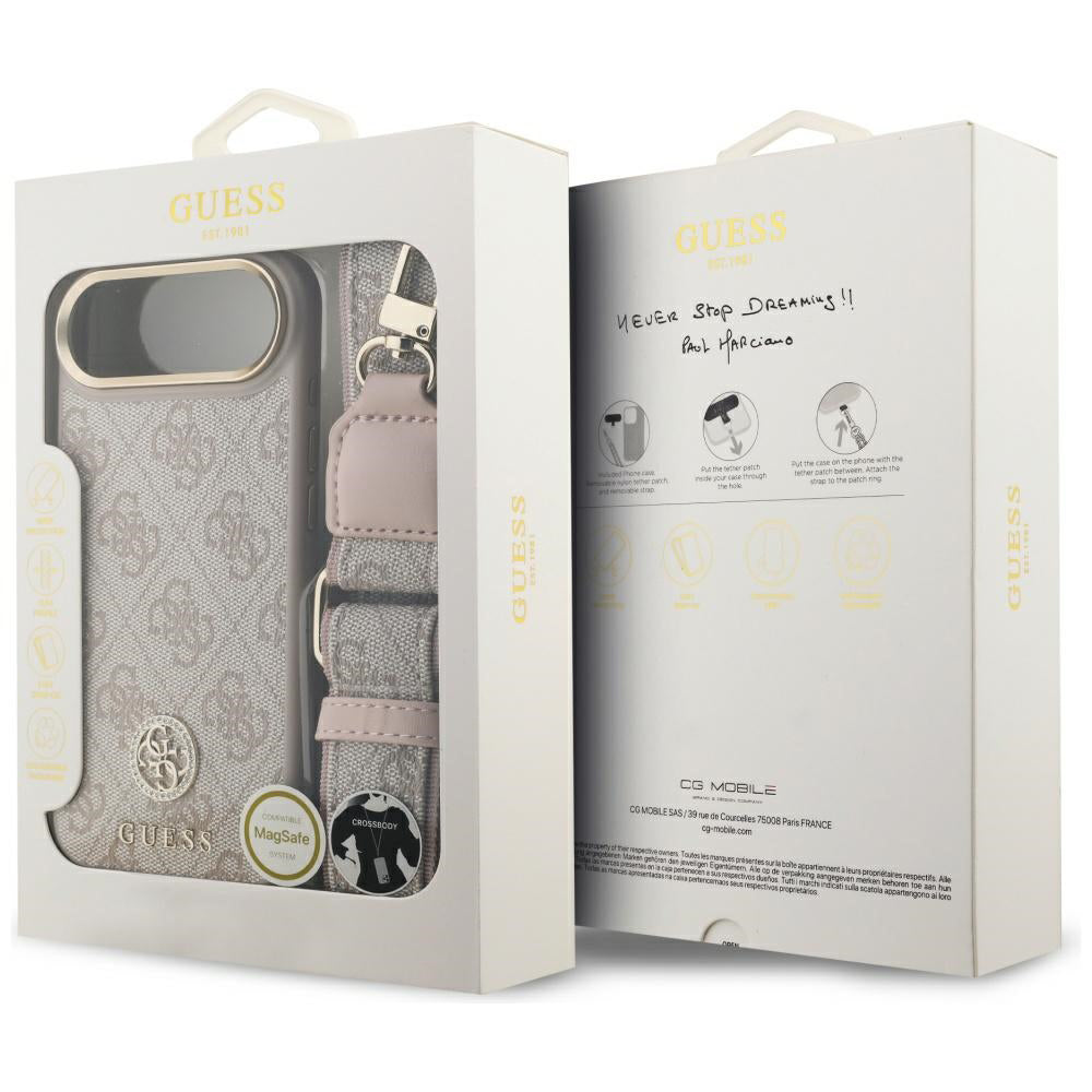 Deksel for Apple iPhone 17 Air, Guess, 4G Strass Logo and Big Strap, Rosa