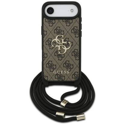 Deksel for Apple iPhone 17 Air, Guess, Crossbody Cord 4G Big Log, Brun