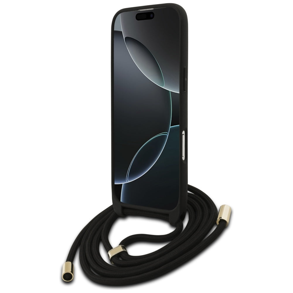 Deksel for Apple iPhone 17 Air, Guess, Crossbody Cord 4G Big Log, Svart