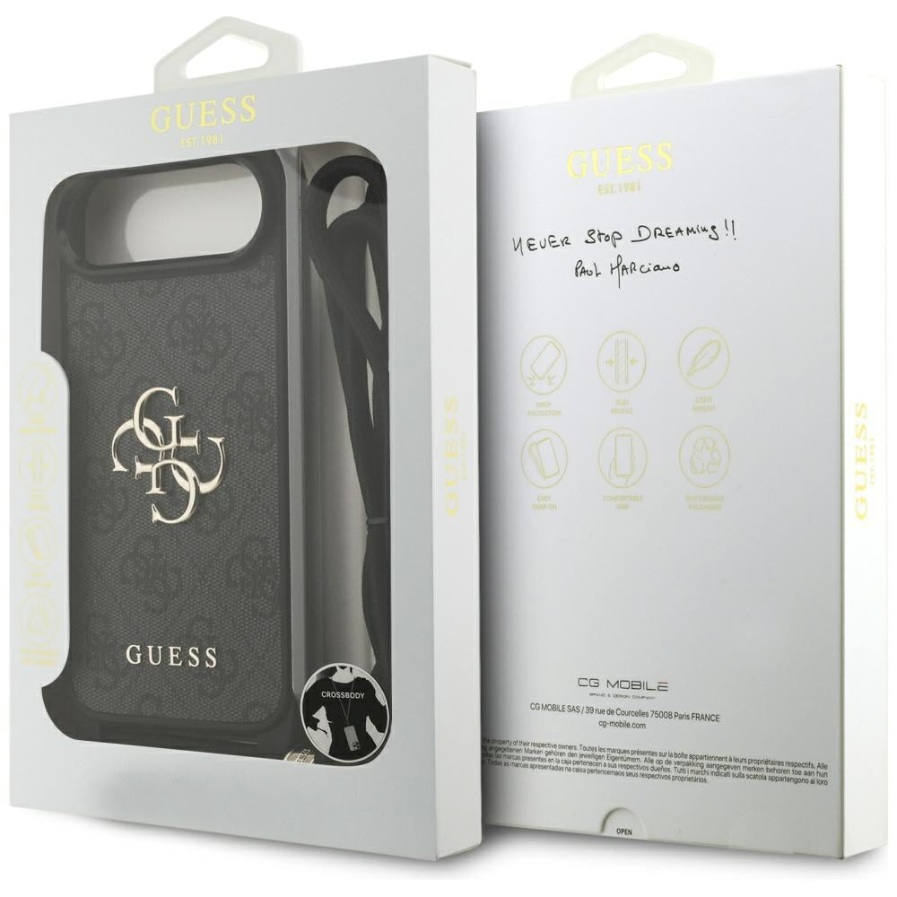 Deksel for Apple iPhone 17 Air, Guess, Crossbody Cord 4G Big Log, Svart