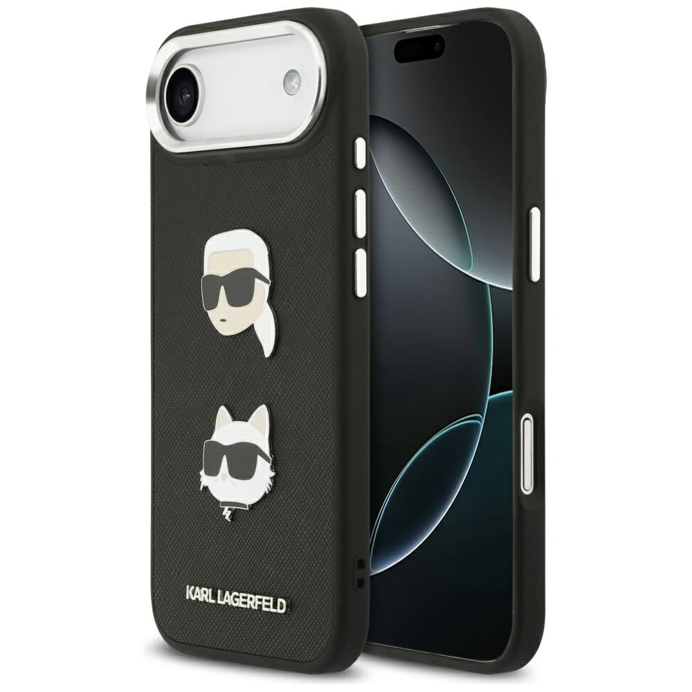 Deksel for Apple iPhone 17 Air, Karl Lagerfeld, Grained Karl & Choupette's Heads Pins and Logo, Svart