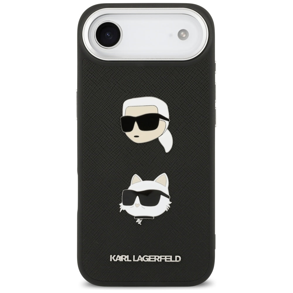 Deksel for Apple iPhone 17 Air, Karl Lagerfeld, Grained Karl & Choupette's Heads Pins and Logo, Svart