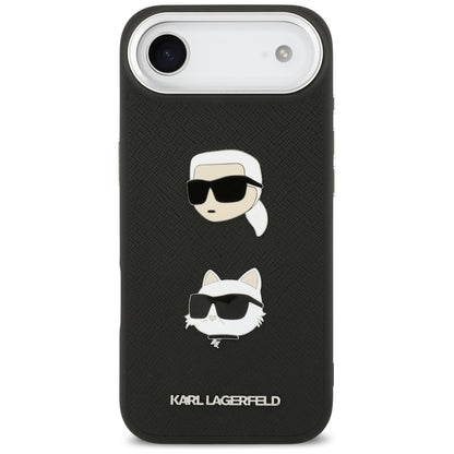 Deksel for Apple iPhone 17 Air, Karl Lagerfeld, Grained Karl & Choupette's Heads Pins and Logo, Svart