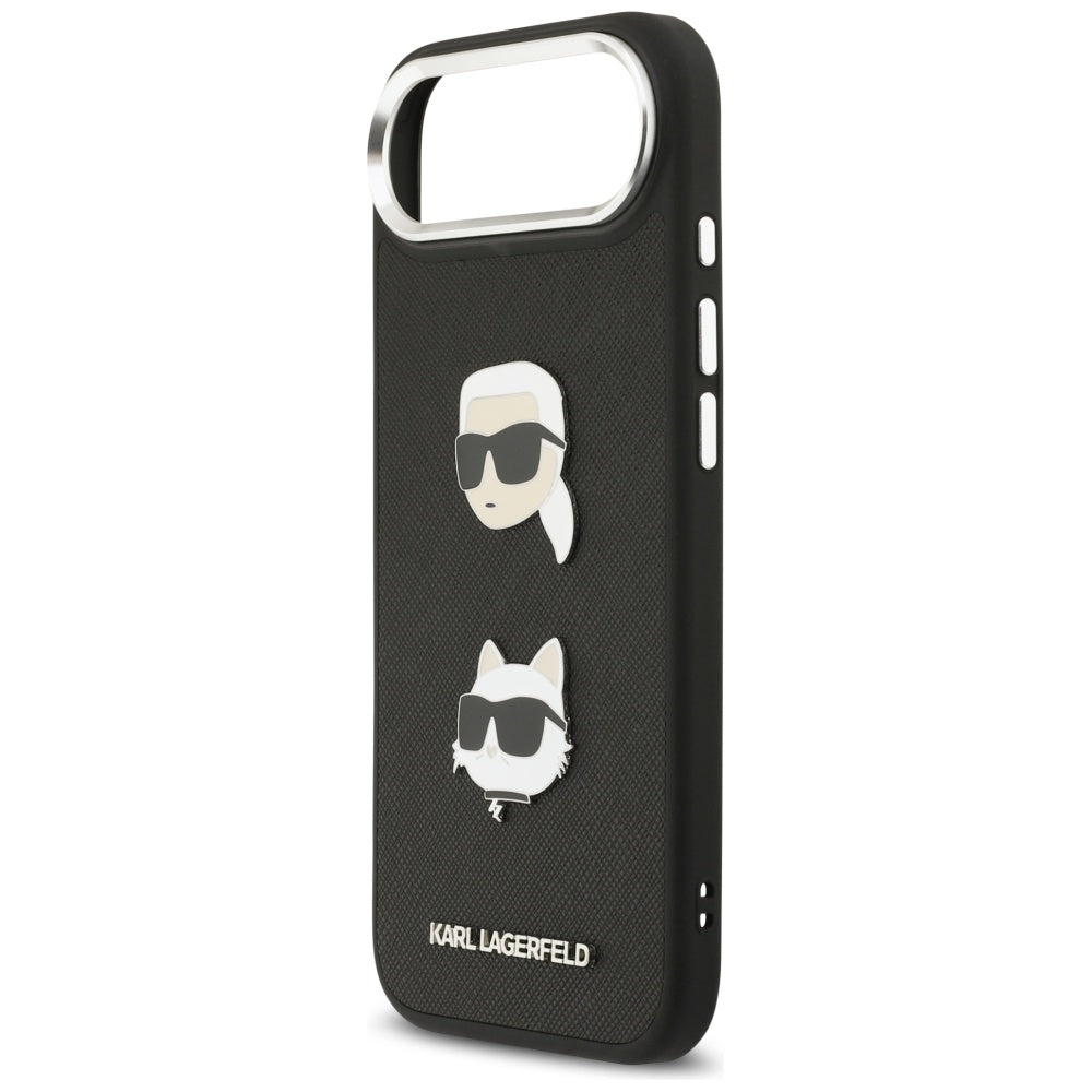 Deksel for Apple iPhone 17 Air, Karl Lagerfeld, Grained Karl & Choupette's Heads Pins and Logo, Svart