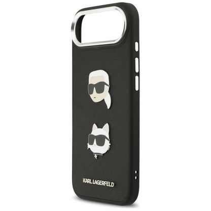 Deksel for Apple iPhone 17 Air, Karl Lagerfeld, Grained Karl & Choupette's Heads Pins and Logo, Svart