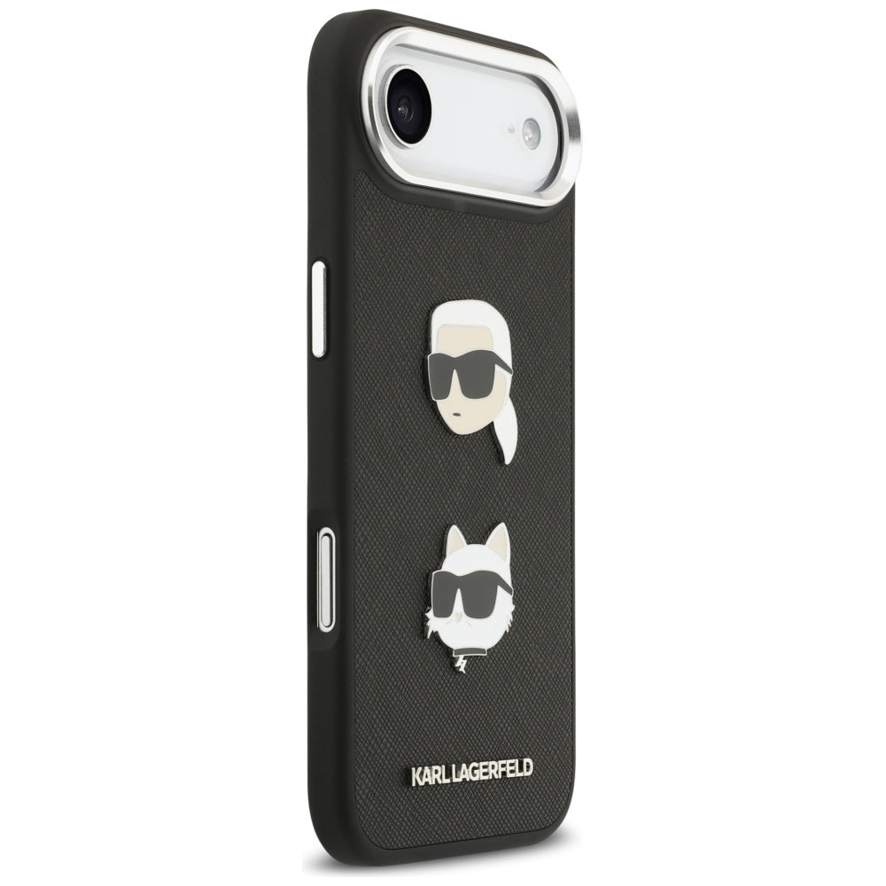 Deksel for Apple iPhone 17 Air, Karl Lagerfeld, Grained Karl & Choupette's Heads Pins and Logo, Svart