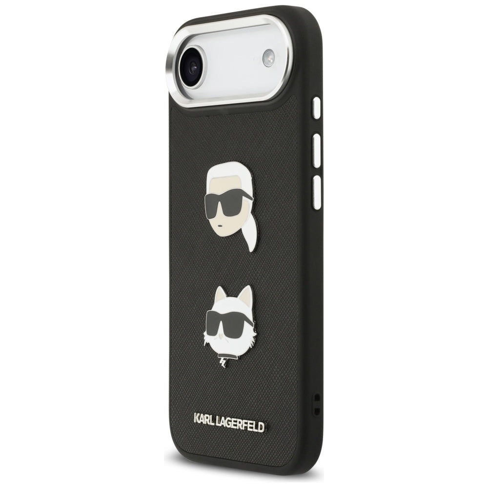 Deksel for Apple iPhone 17 Air, Karl Lagerfeld, Grained Karl & Choupette's Heads Pins and Logo, Svart