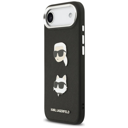 Deksel for Apple iPhone 17 Air, Karl Lagerfeld, Grained Karl & Choupette's Heads Pins and Logo, Svart