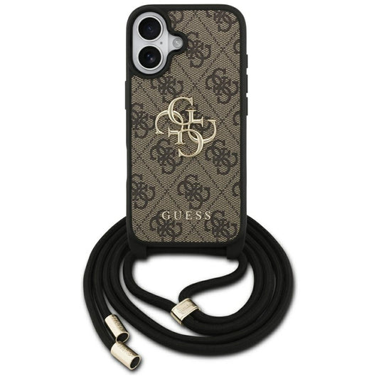 Deksel for Apple iPhone 17, Guess, 4G CBDY Big Logo with Cord Strap, Brun