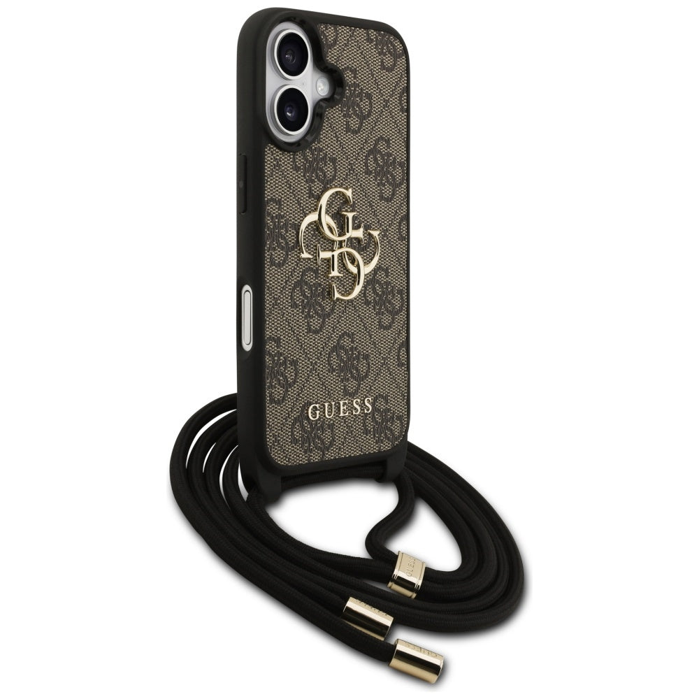 Deksel for Apple iPhone 17, Guess, 4G CBDY Big Logo with Cord Strap, Brun
