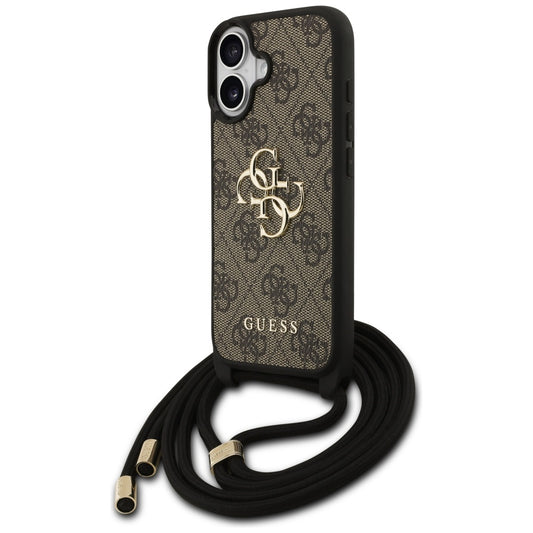 Deksel for Apple iPhone 17, Guess, 4G CBDY Big Logo with Cord Strap, Brun