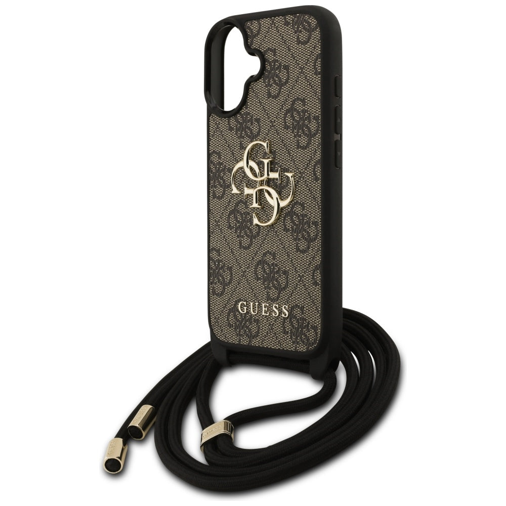 Deksel for Apple iPhone 17, Guess, 4G CBDY Big Logo with Cord Strap, Brun