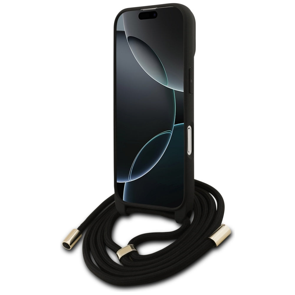 Deksel for Apple iPhone 17, Guess, 4G CBDY Big Logo with Cord Strap, Brun