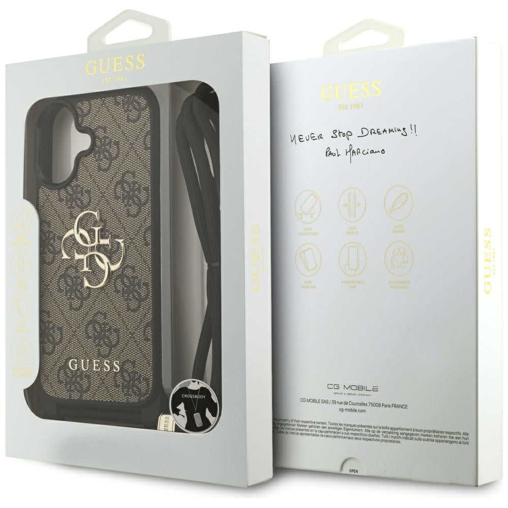Deksel for Apple iPhone 17, Guess, 4G CBDY Big Logo with Cord Strap, Brun