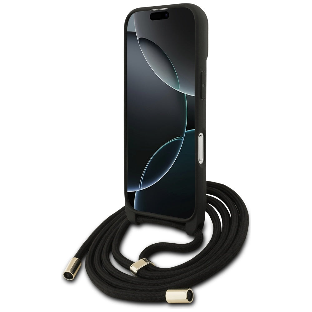 Deksel for Apple iPhone 17, Guess, 4G CBDY Big Logo with Cord Strap, Svart