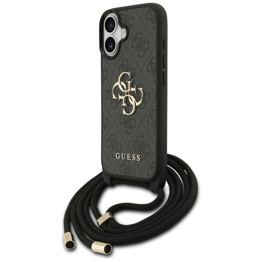 Deksel for Apple iPhone 17, Guess, 4G CBDY Big Logo with Cord Strap, Svart