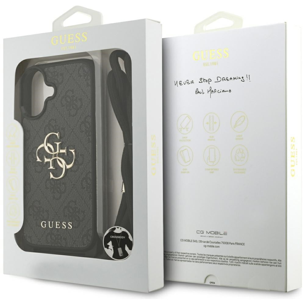Deksel for Apple iPhone 17, Guess, 4G CBDY Big Logo with Cord Strap, Svart