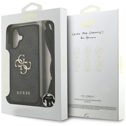 Deksel for Apple iPhone 17, Guess, 4G CBDY Big Logo with Cord Strap, Svart