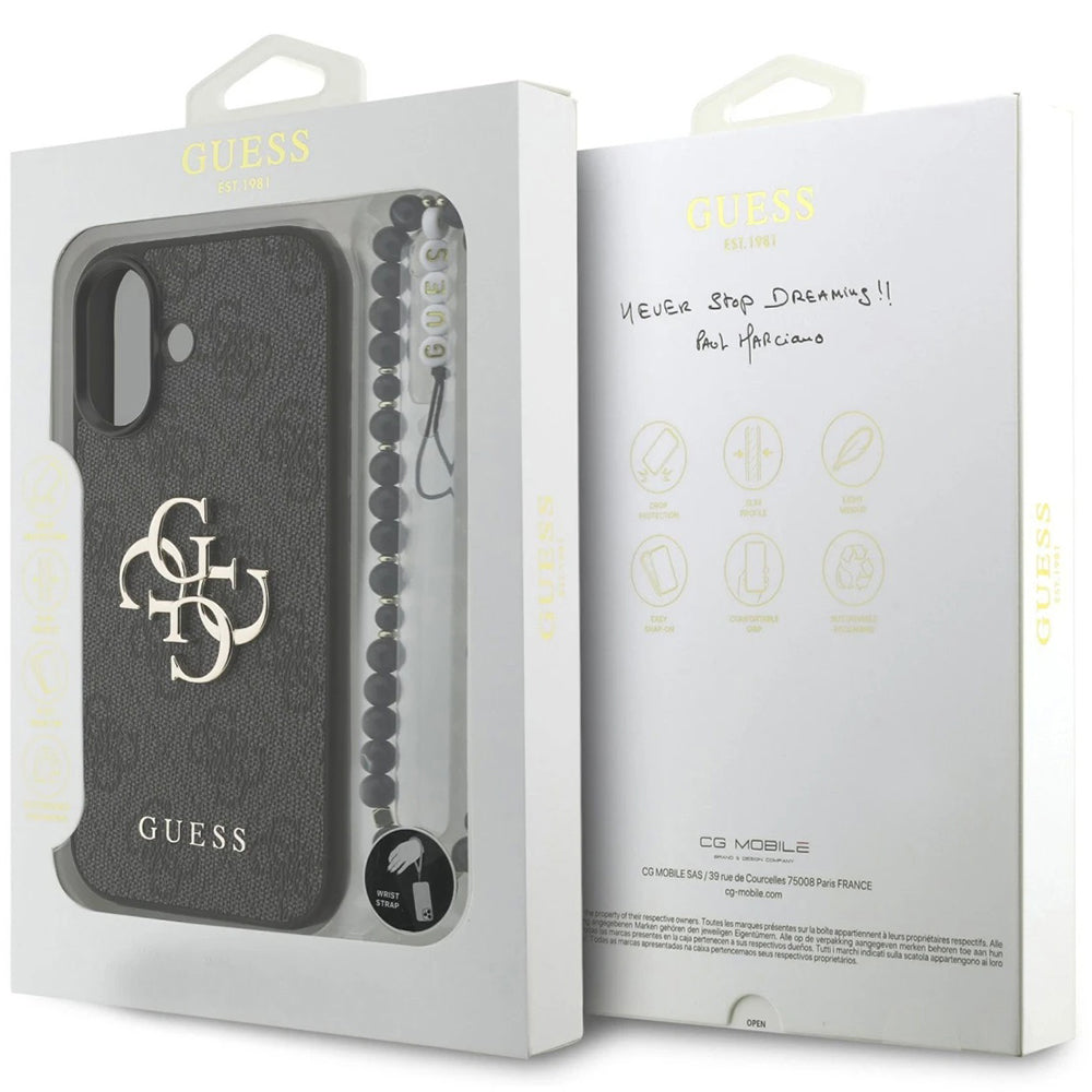 Deksel for Apple iPhone 17, Guess, 4G Classic Logo with Strap, Svart