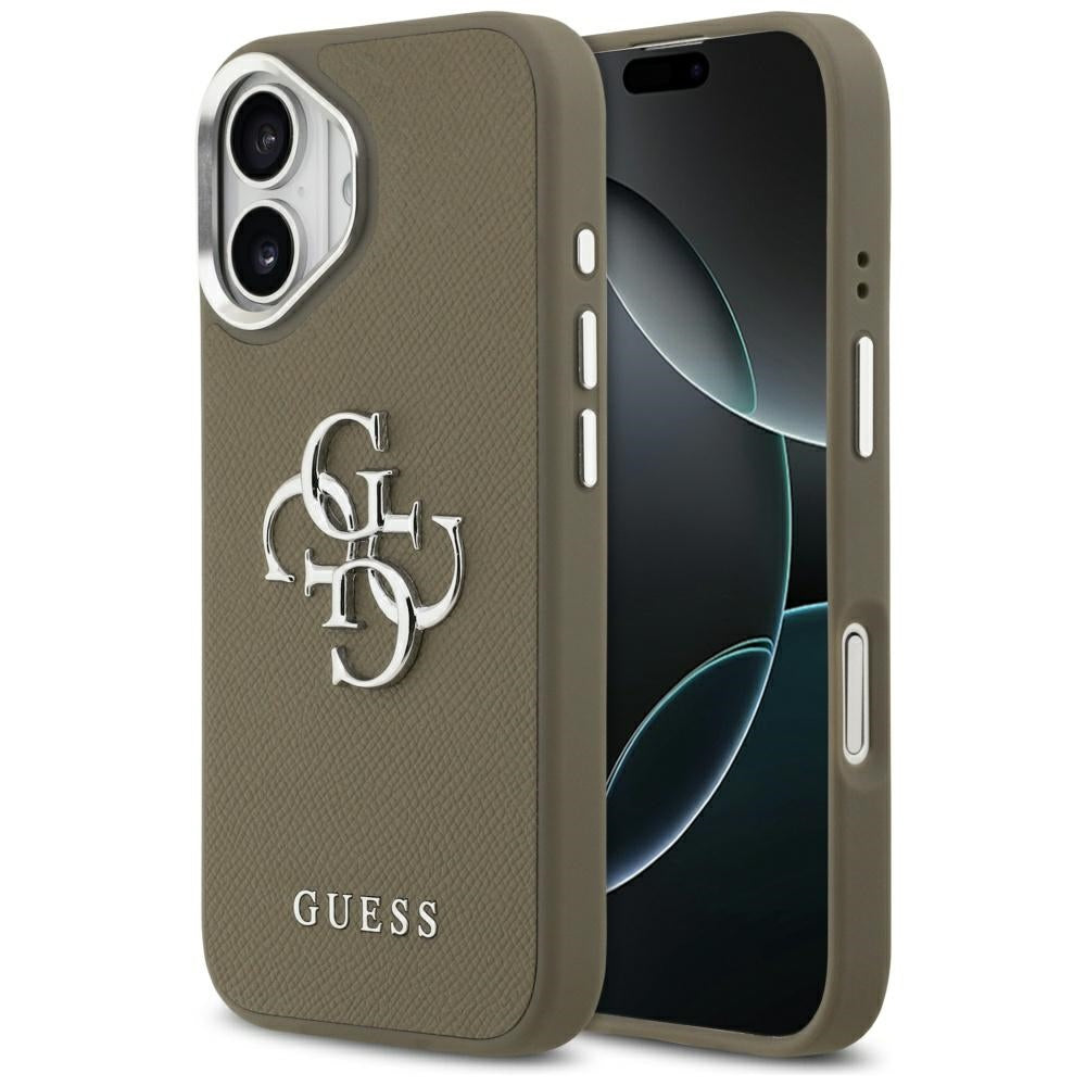 Deksel for Apple iPhone 17, Guess, 4G Grained Big And Classic Logo, Brun Sølv