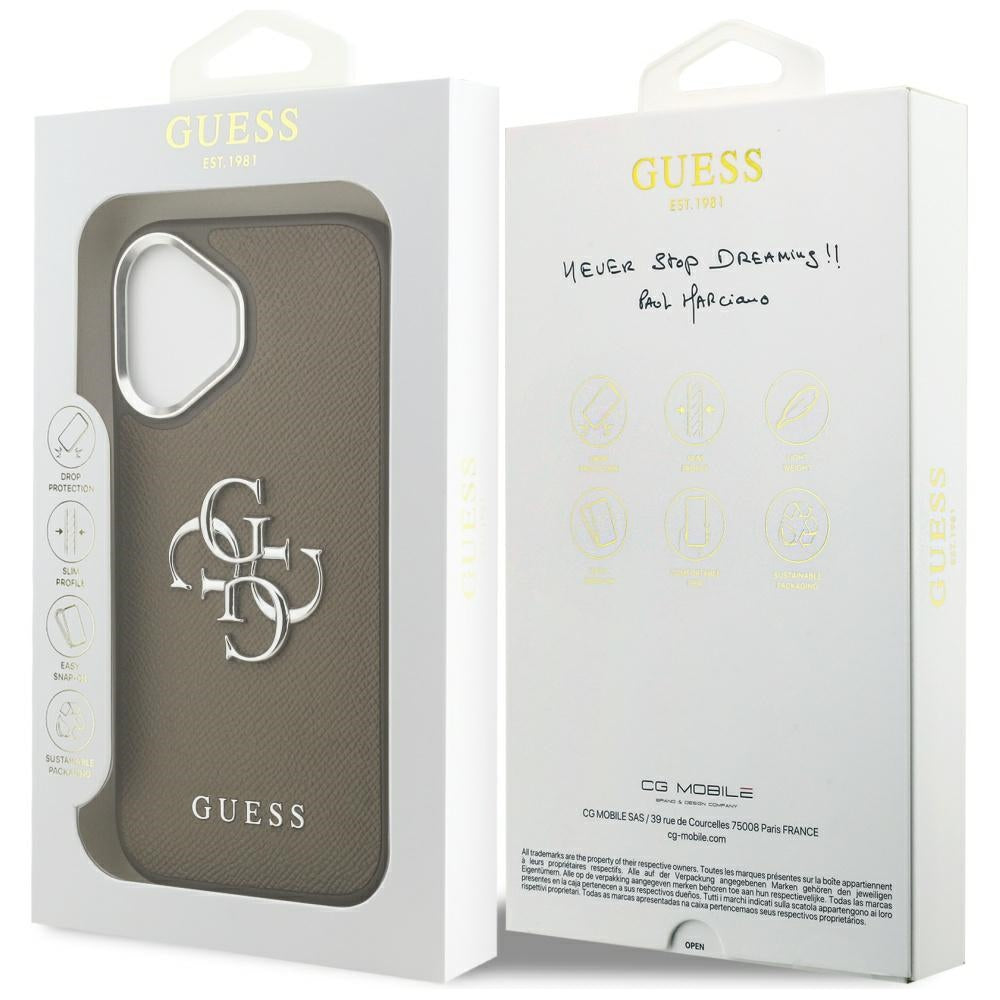 Deksel for Apple iPhone 17, Guess, 4G Grained Big And Classic Logo, Brun Sølv