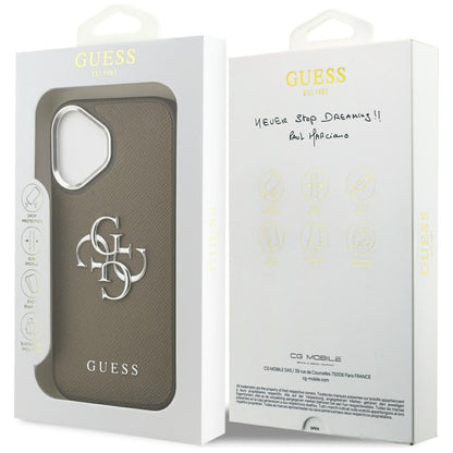 Deksel for Apple iPhone 17, Guess, 4G Grained Big And Classic Logo, Brun Sølv