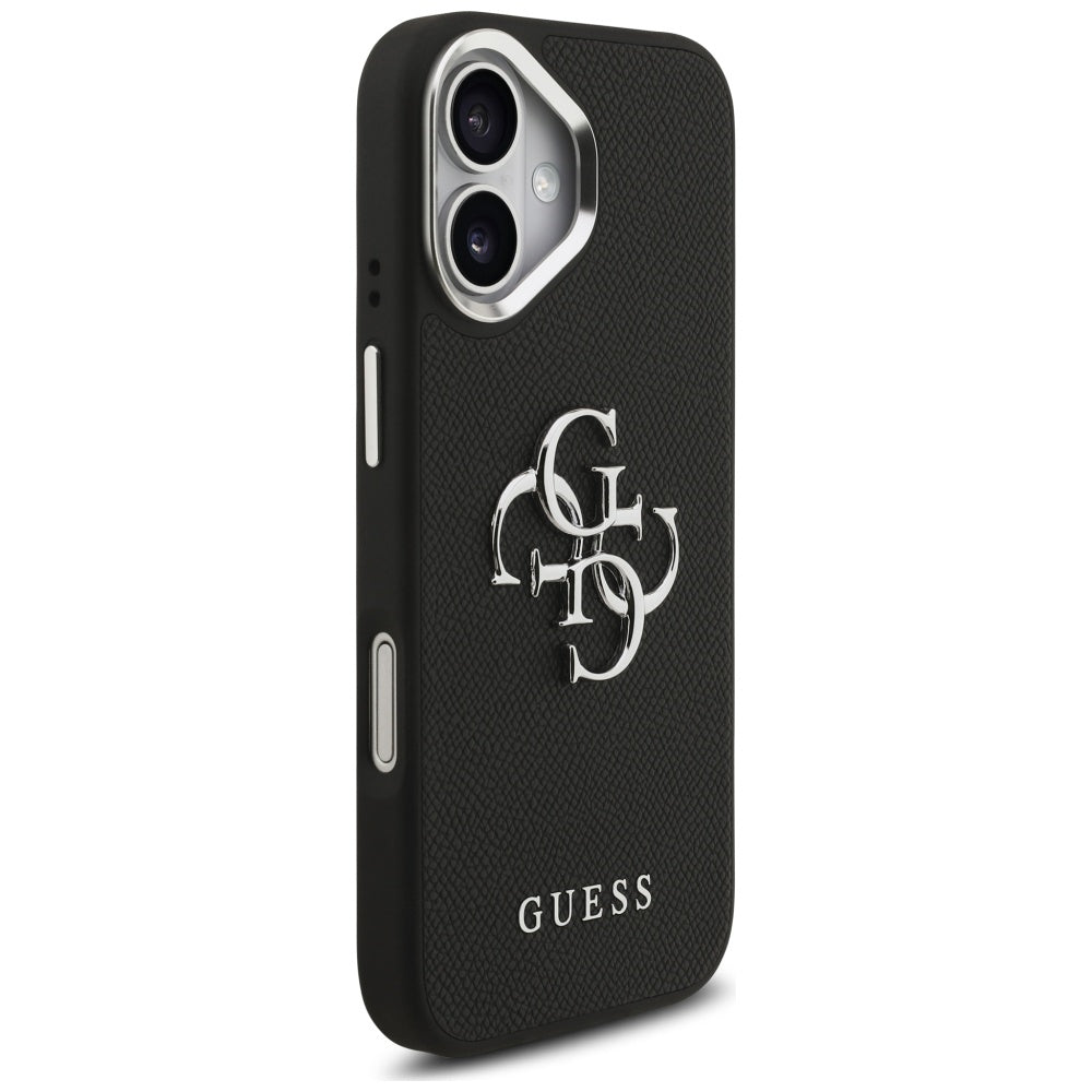 Deksel for Apple iPhone 17, Guess, 4G Grained Big and Classic Logo, Svart Sølv