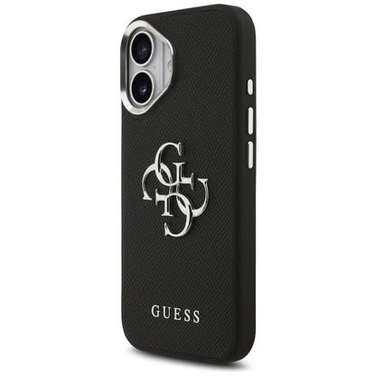 Deksel for Apple iPhone 17, Guess, 4G Grained Big and Classic Logo, Svart Sølv