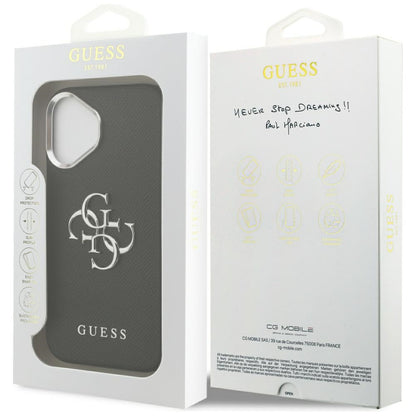 Deksel for Apple iPhone 17, Guess, 4G Grained Big and Classic Logo, Svart Sølv