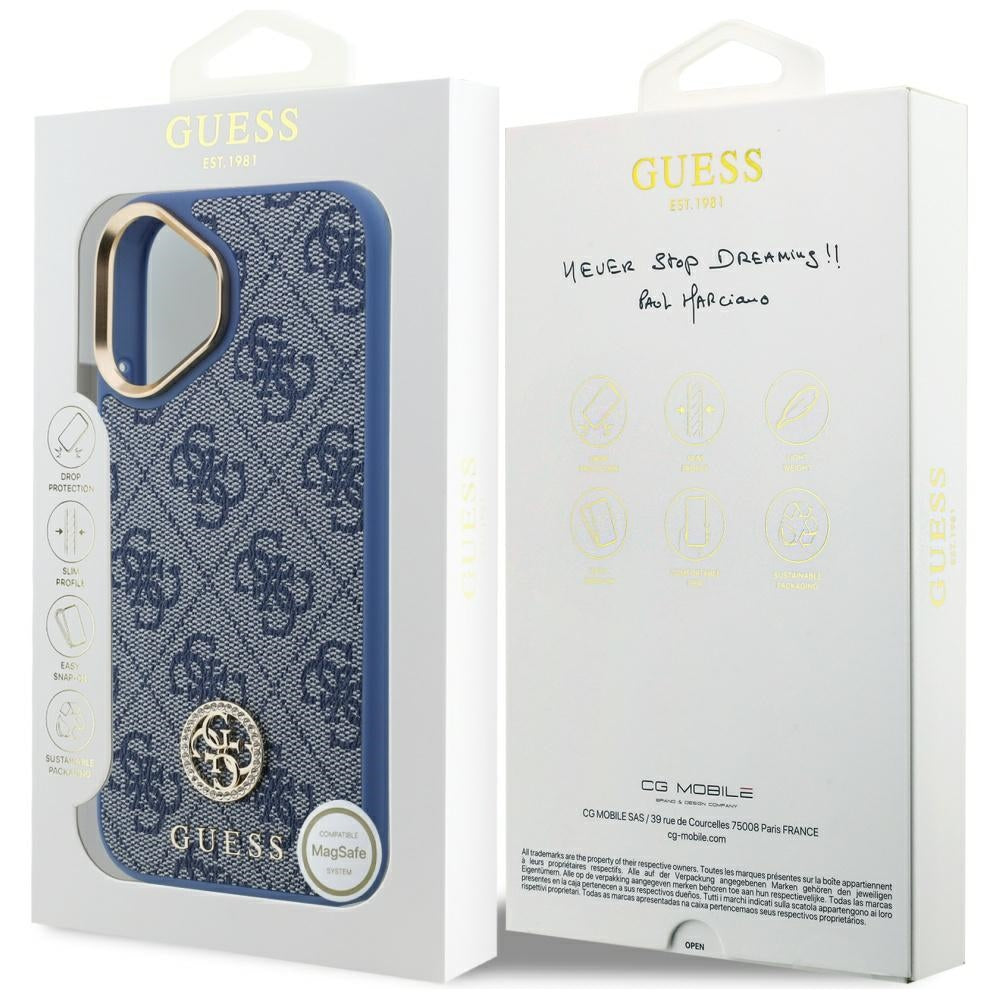 Deksel for Apple iPhone 17, Guess, 4G Strass Logo, Blå