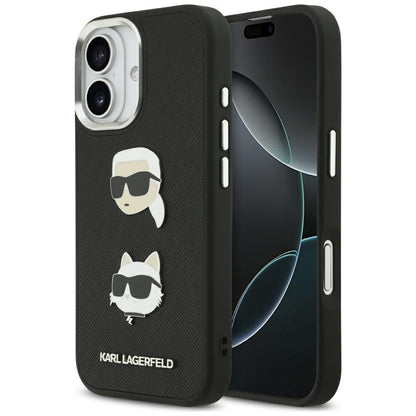 Deksel for Apple iPhone 17, Karl Lagerfeld, Grained Karl & Choupette's Heads Pins and Logo, Svart