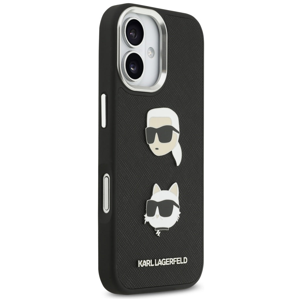 Deksel for Apple iPhone 17, Karl Lagerfeld, Grained Karl & Choupette's Heads Pins and Logo, Svart