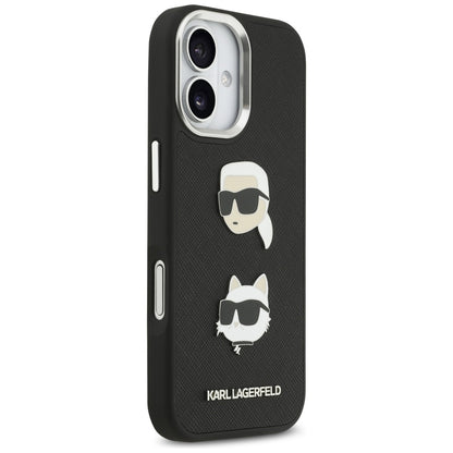 Deksel for Apple iPhone 17, Karl Lagerfeld, Grained Karl & Choupette's Heads Pins and Logo, Svart