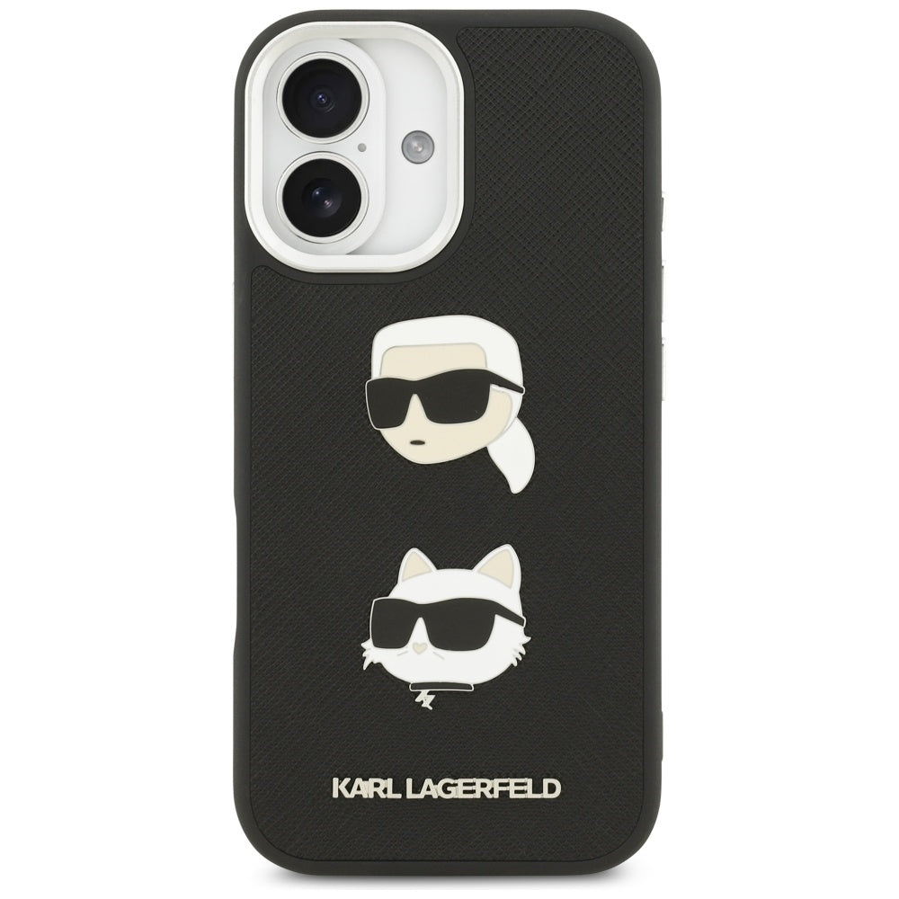 Deksel for Apple iPhone 17, Karl Lagerfeld, Grained Karl & Choupette's Heads Pins and Logo, Svart